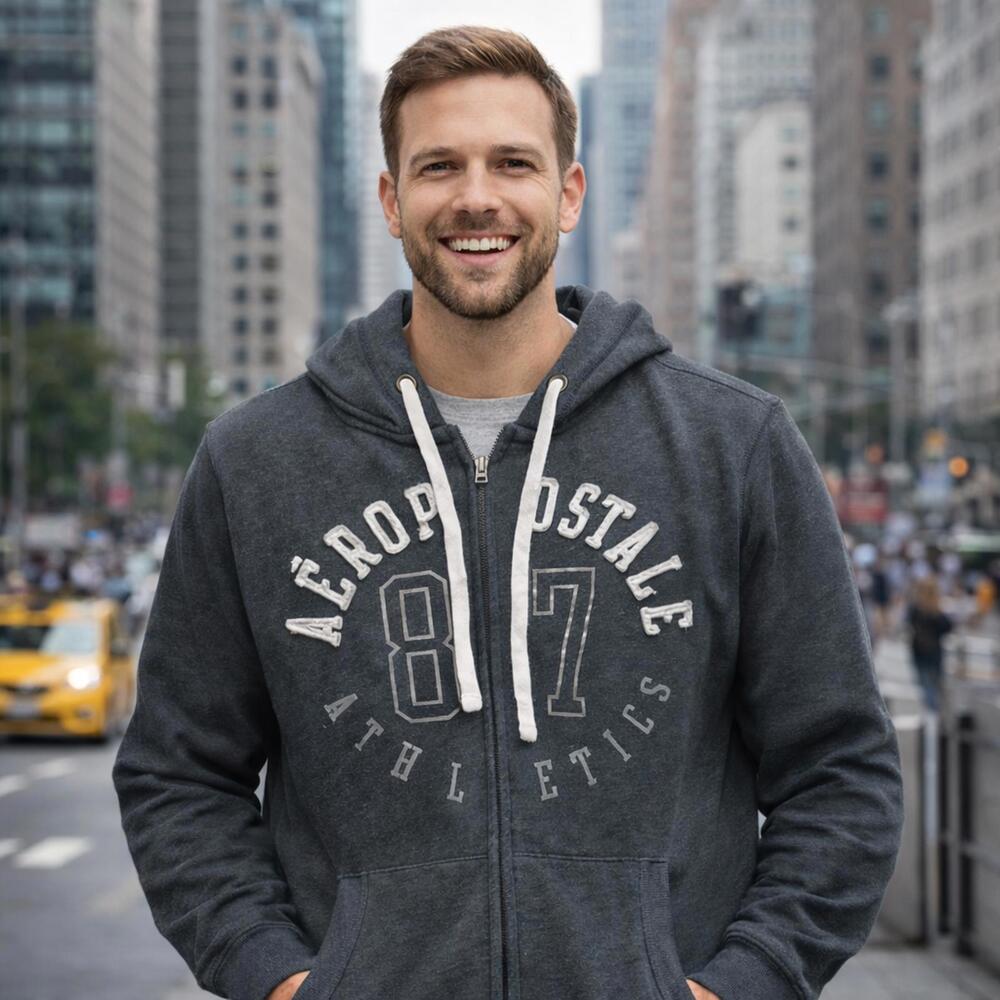 Aeropostale 87 Athletics Zip Up Hoodie Men’s XL Charcoal Gray Casual Streetwear